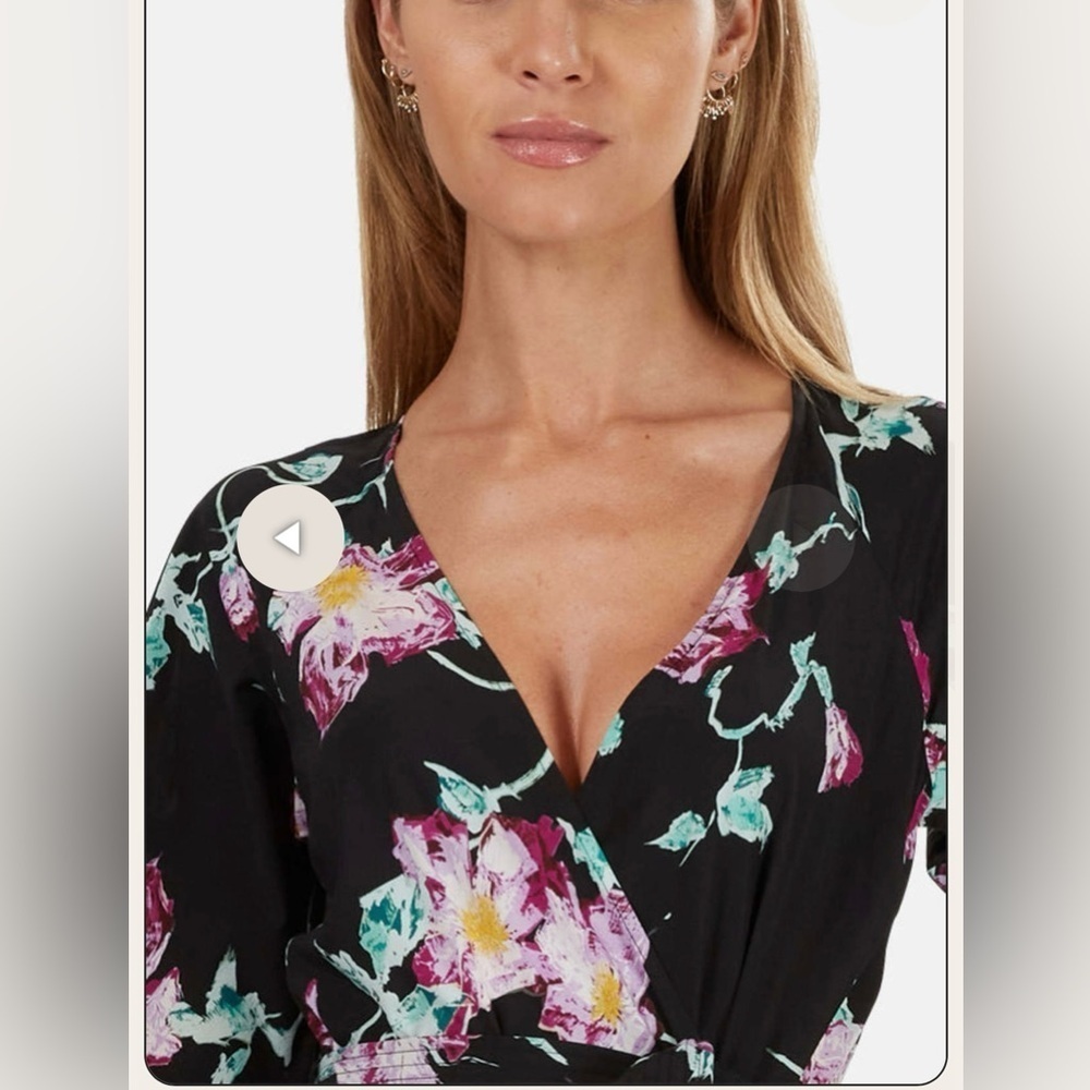 A.L.C QUINN crepe Floral Black Wrap midi Dress size 12 - Picture 4 of 8